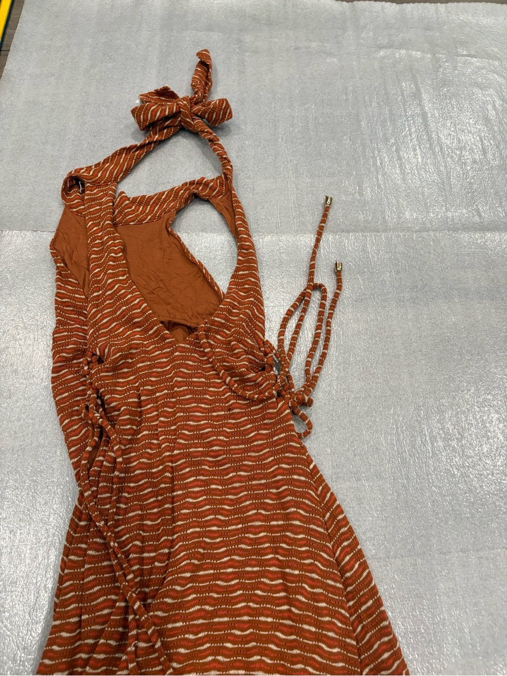 [S]Free People Frankie Sleeveless Striped Halter Maxi Dress in Rust Brown - Picture 6 of 10